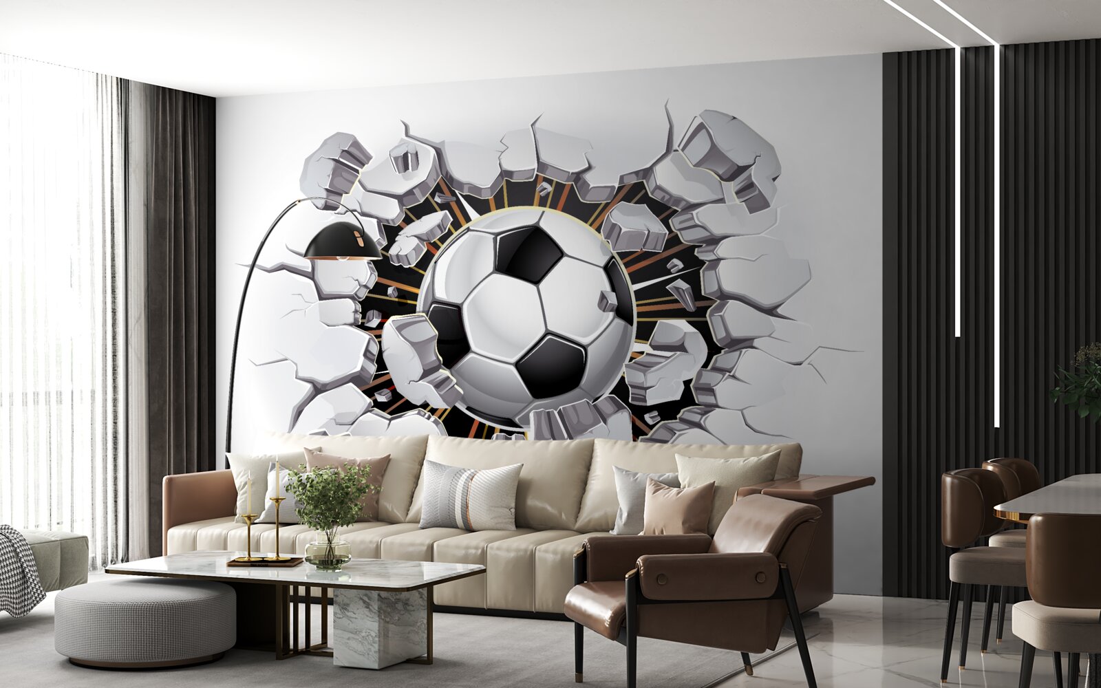 Fotobehang voetbal die door de lucht vliegt