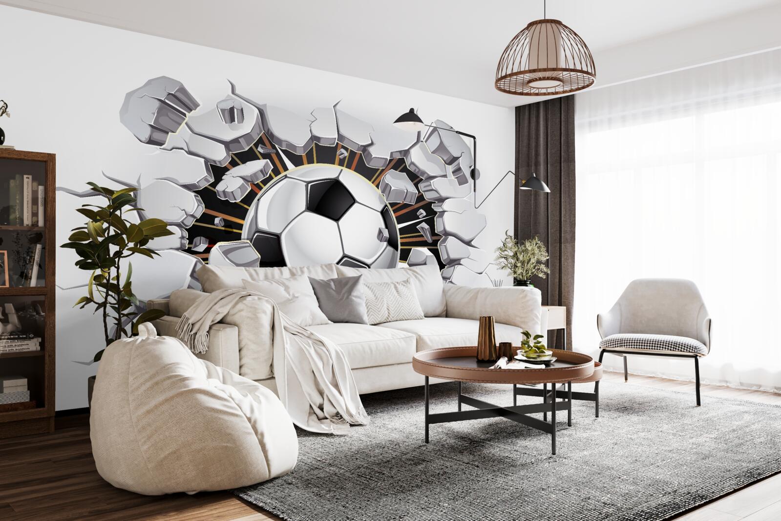 Fotobehang voetbal die door de lucht vliegt