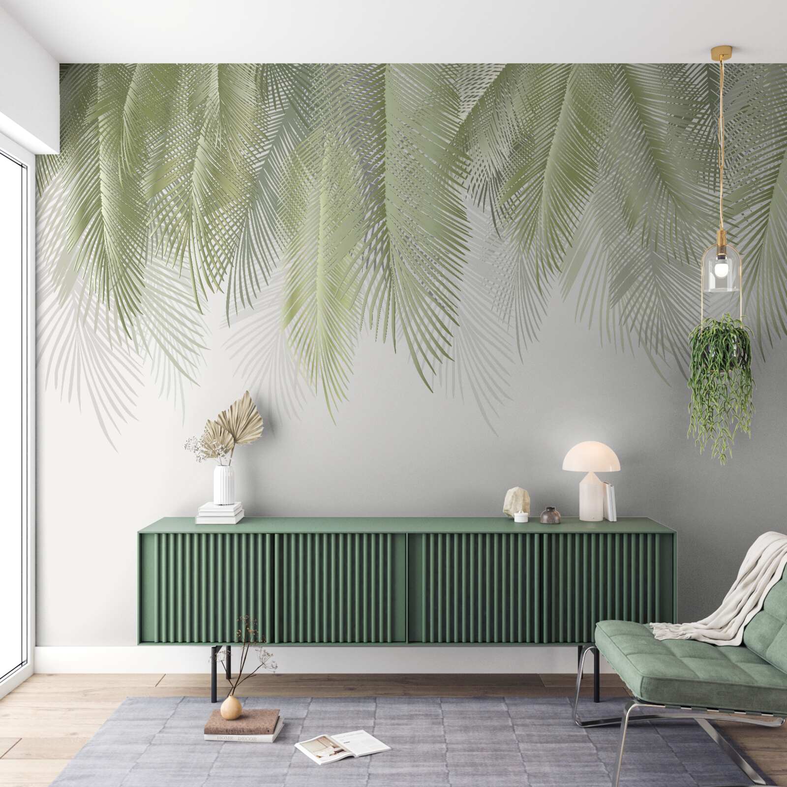 Fotobehang tropen met groene palmen