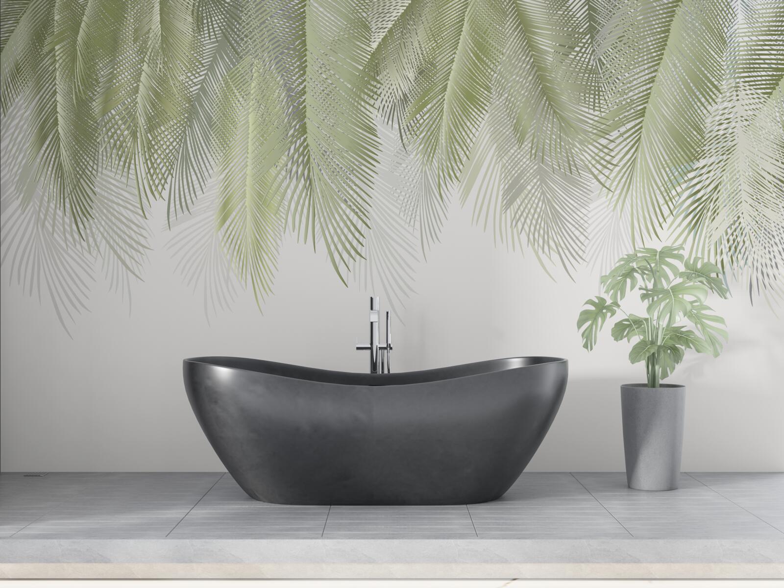 Fotobehang tropen met groene palmen