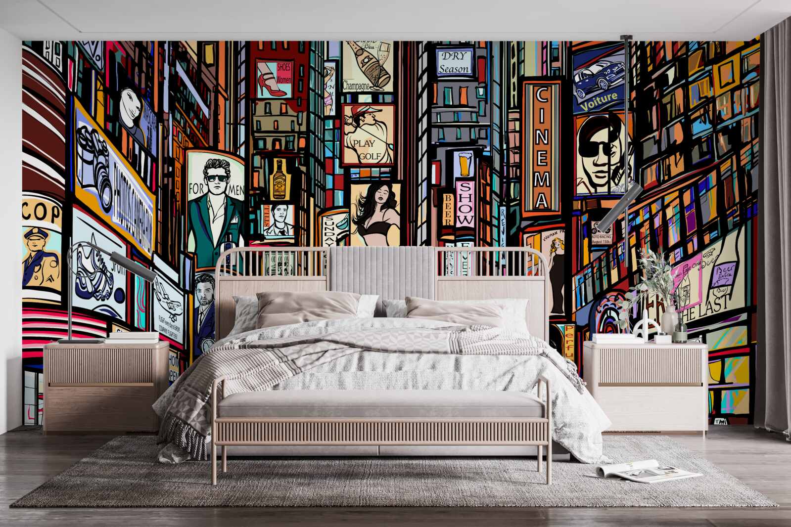 Fotobehang het plein is versierd met reclameborden