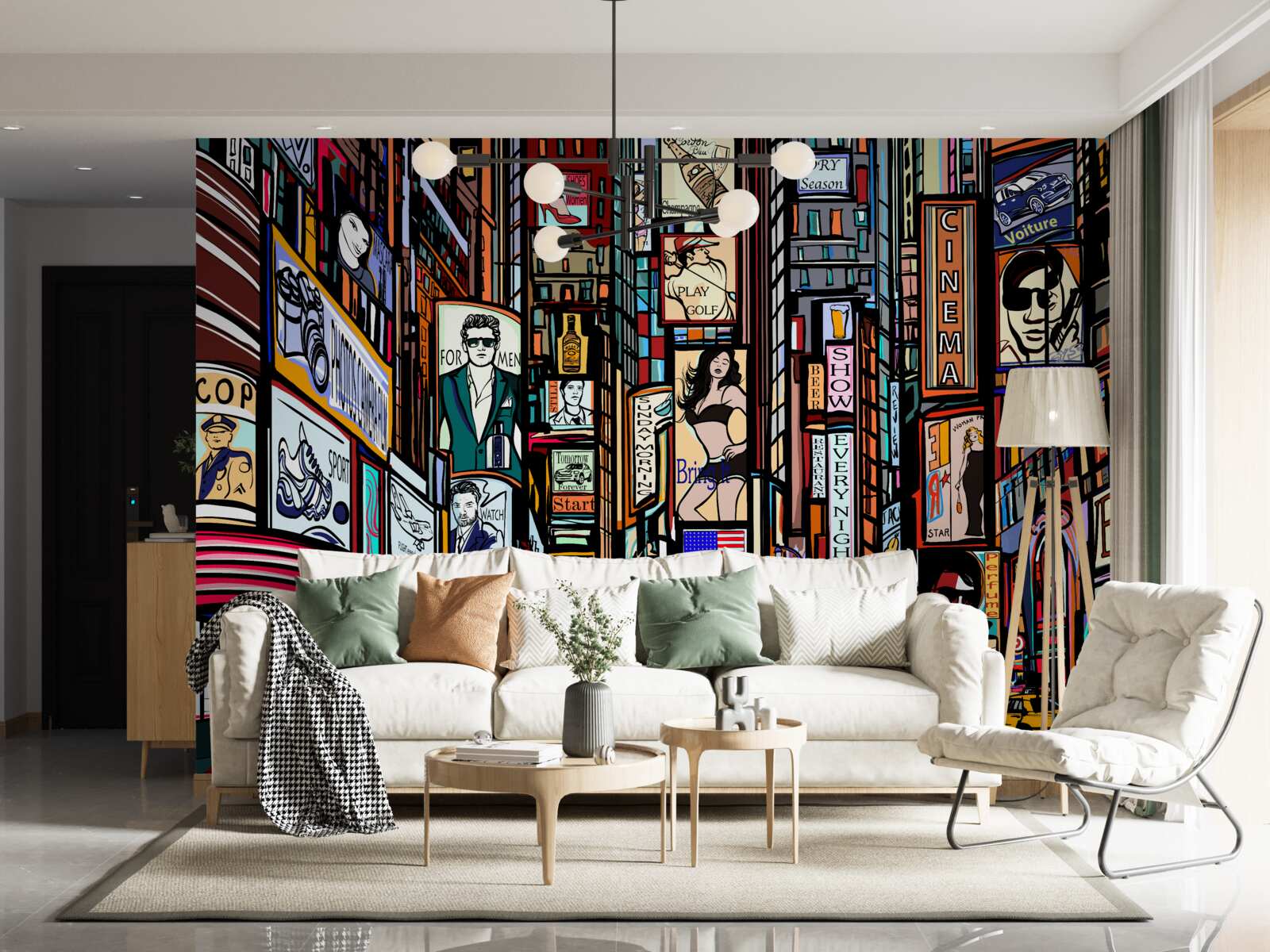 Fotobehang het plein is versierd met reclameborden