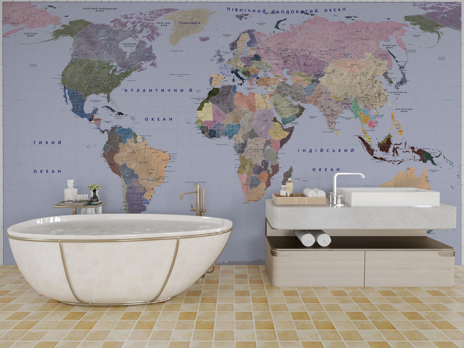 Fotobehang veelkleurige geografische kaart van de aarde