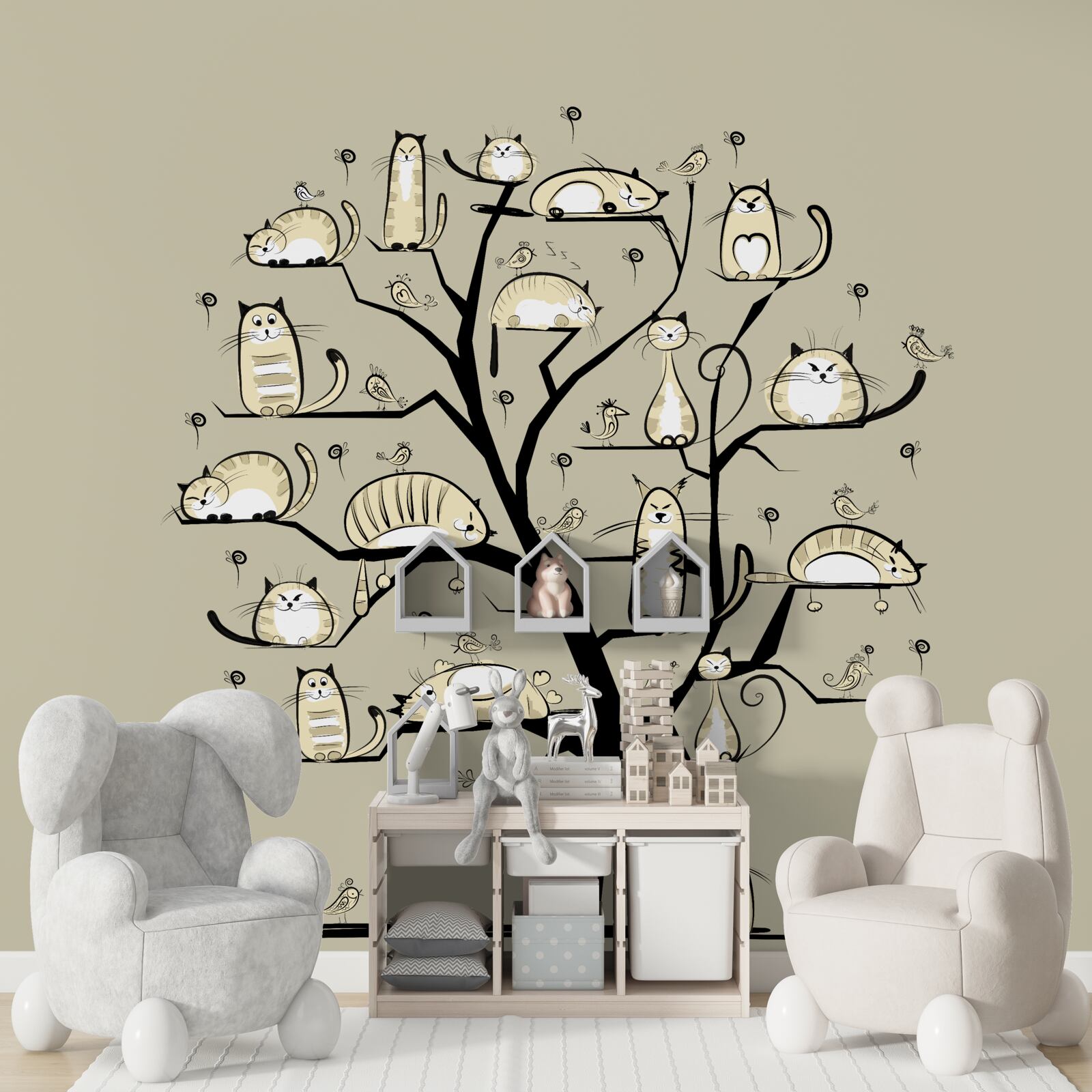 Fotobehang katten op een tak