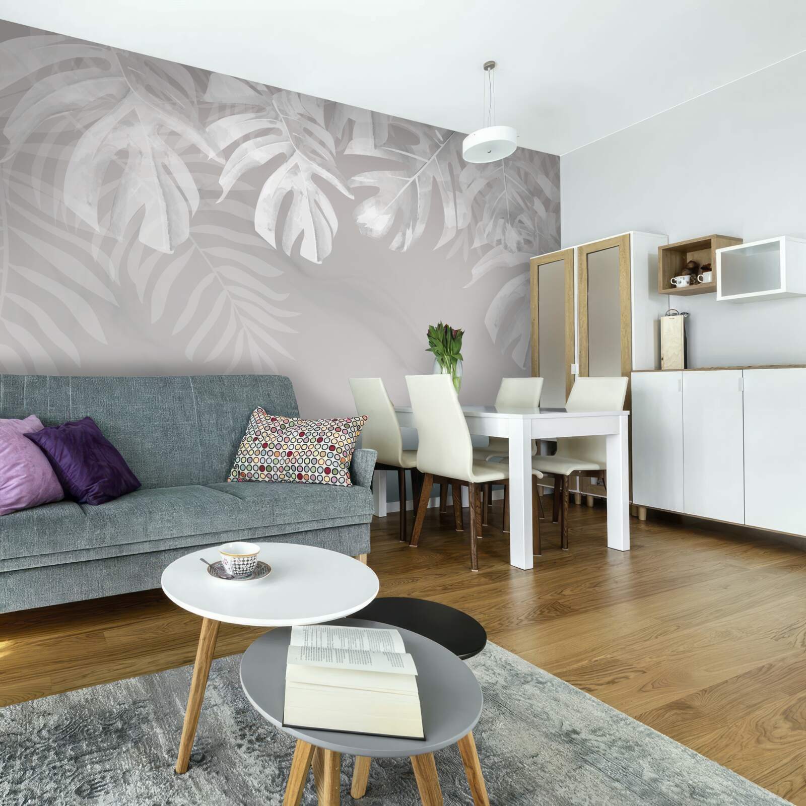 Fotobehang monstera met sneeuwwitte hangende bladeren