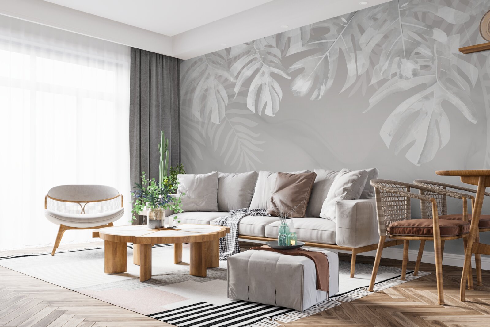 Fotobehang monstera met sneeuwwitte hangende bladeren