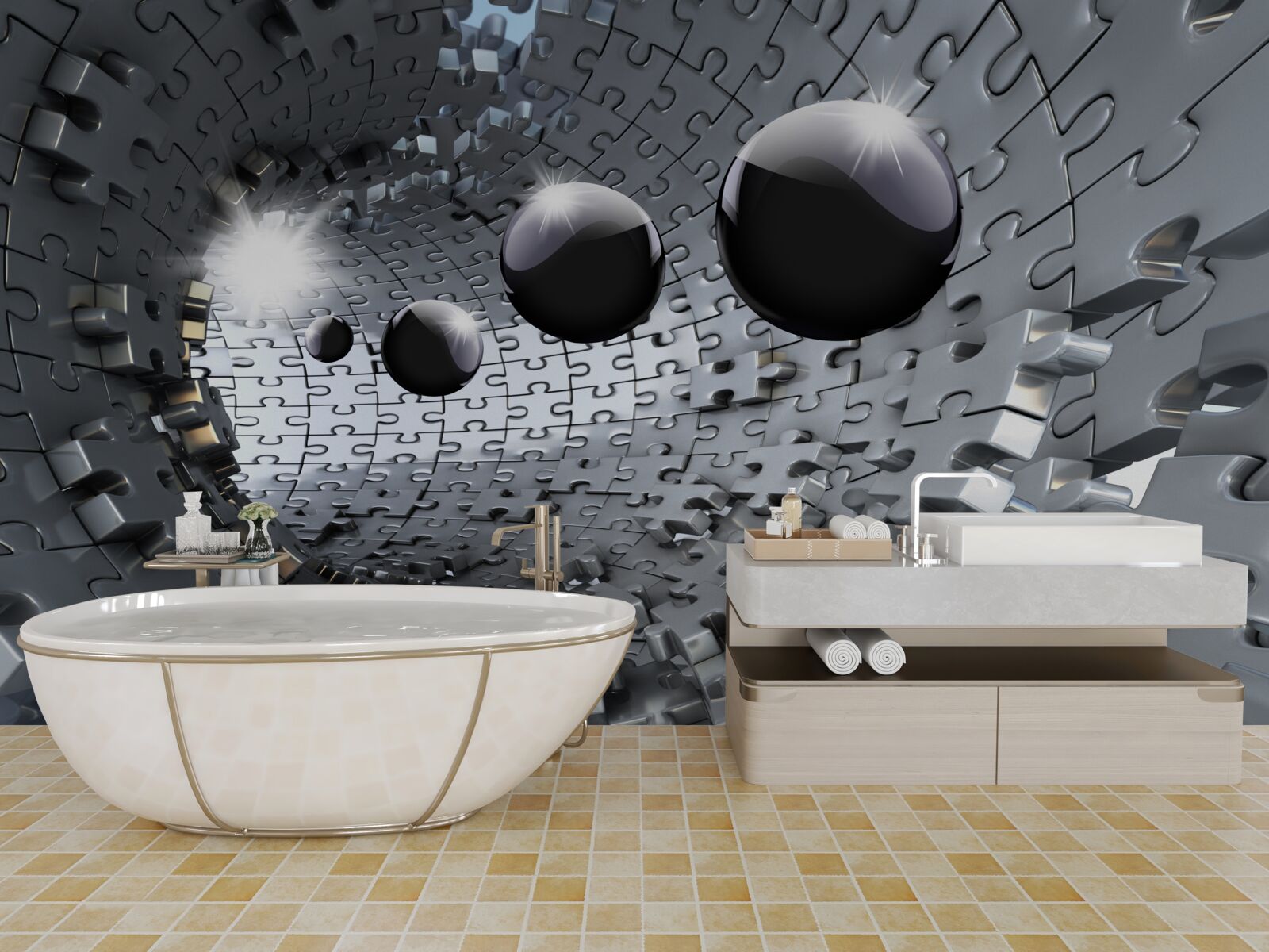 Fotobehang zwarte ballen verdwijnen over de horizon