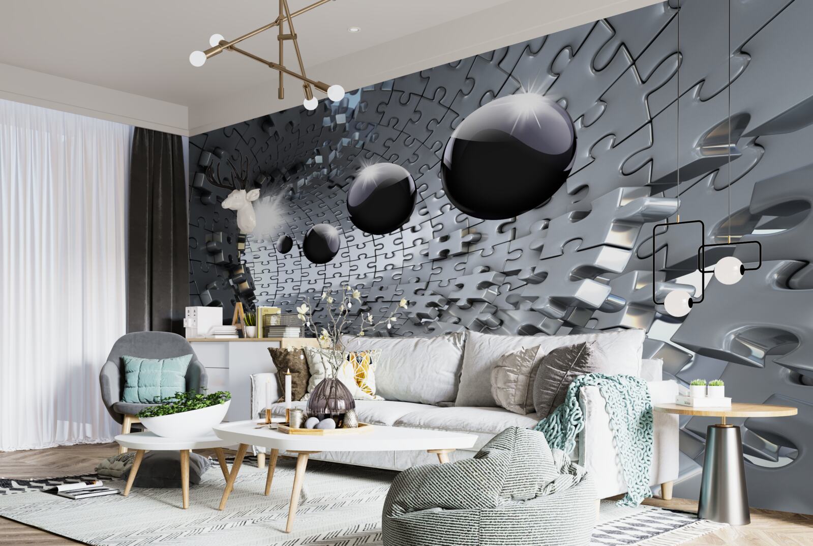 Fotobehang zwarte ballen verdwijnen over de horizon