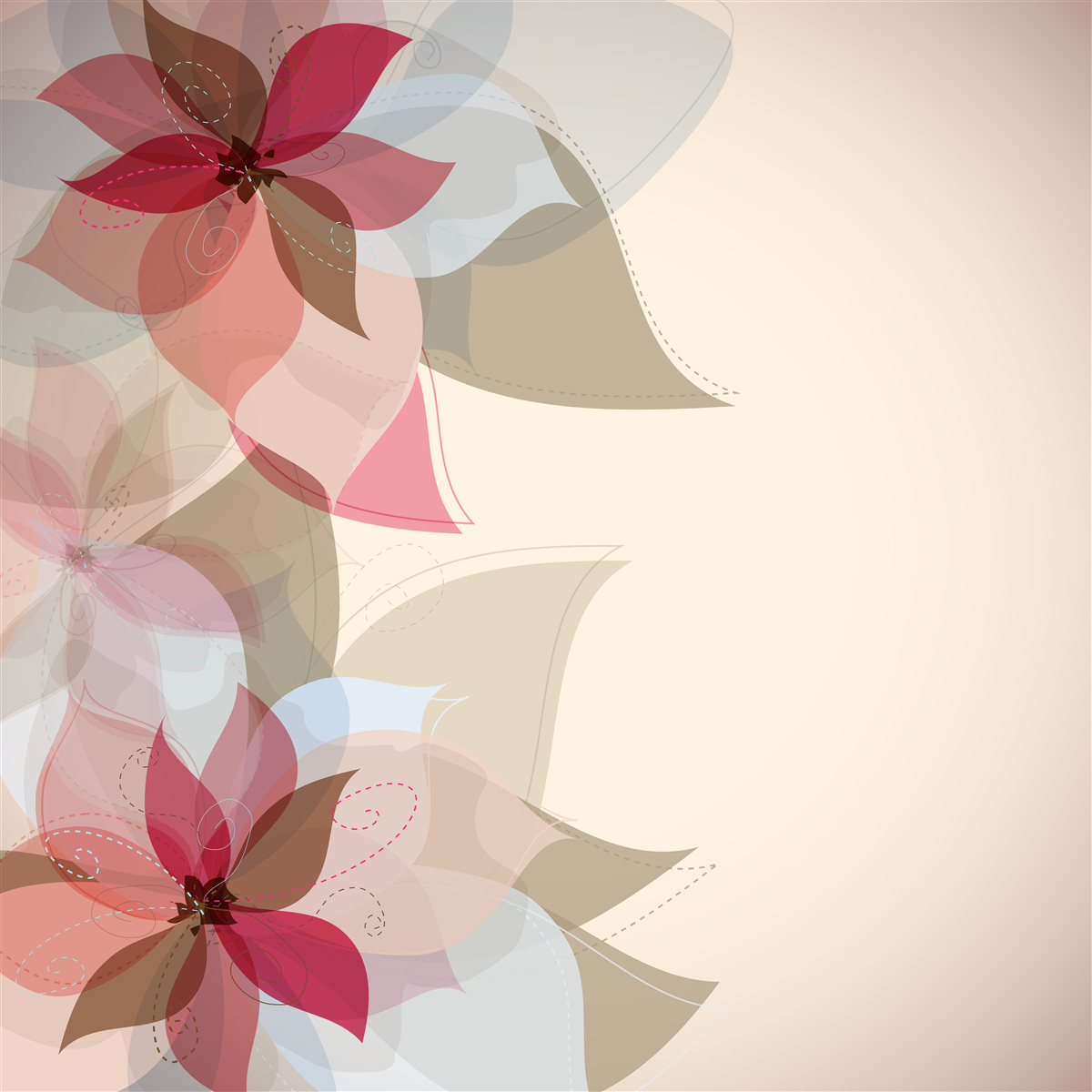 Fotobehang abstract schilderij van rode bloemen en bladeren