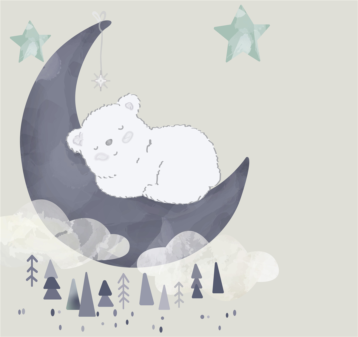 Fotobehang kleine ijsbeer doet een dutje op de maan