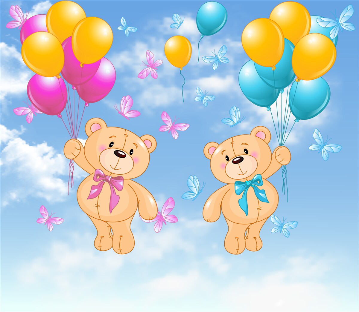 Fotobehang beren met heliumballonnen