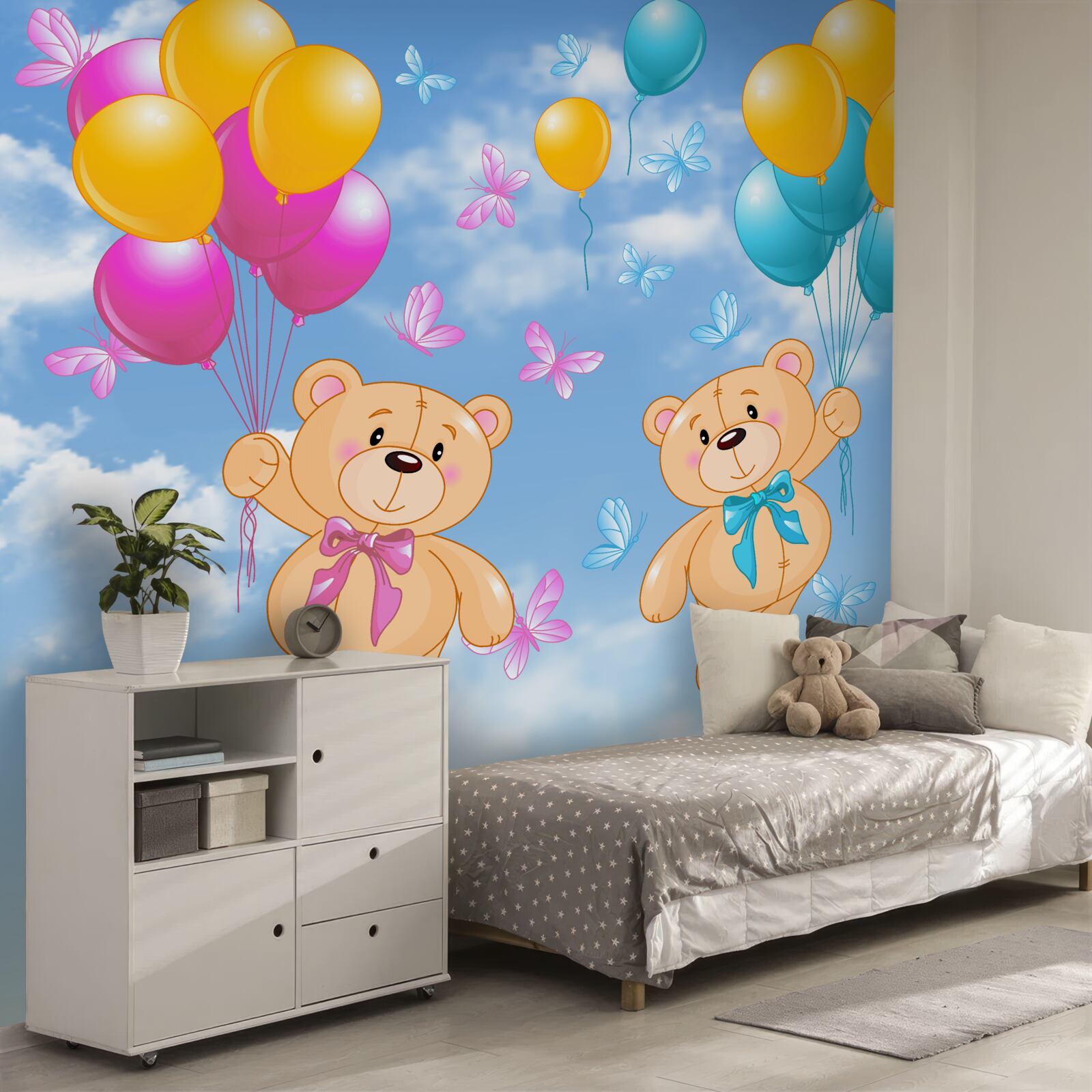 Fotobehang beren met heliumballonnen