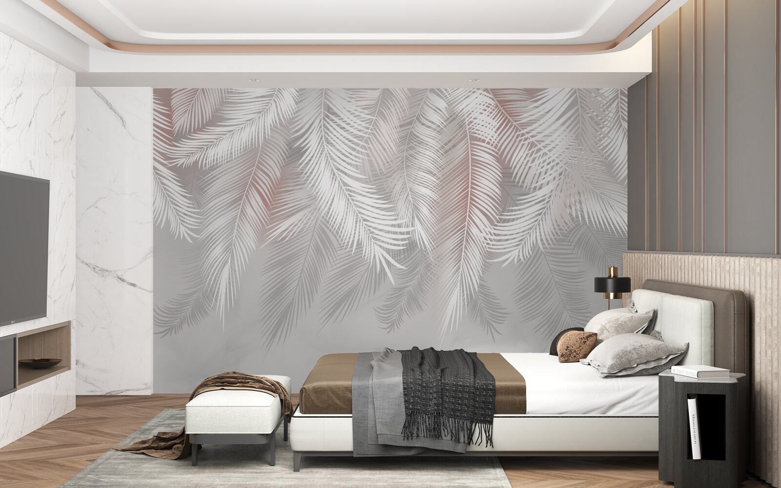 Fotobehang witte, knapperige en zachte bladeren