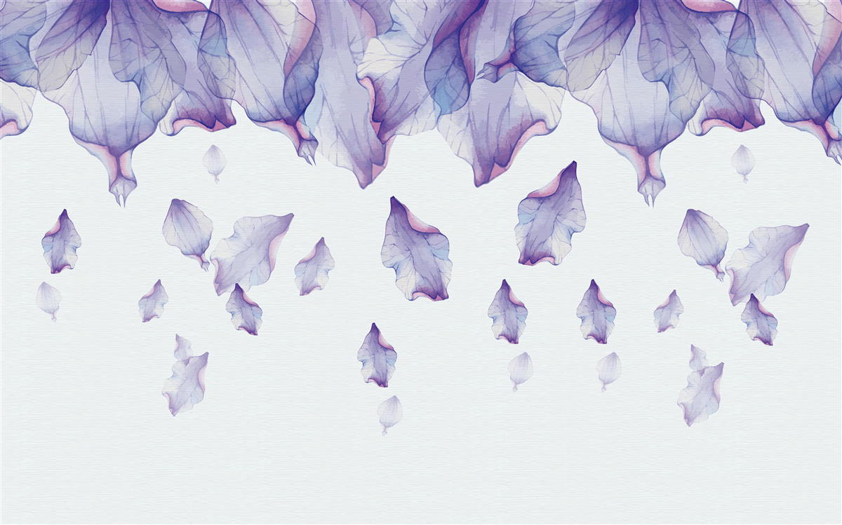 Fotobehang vallende paarse irisbloemen