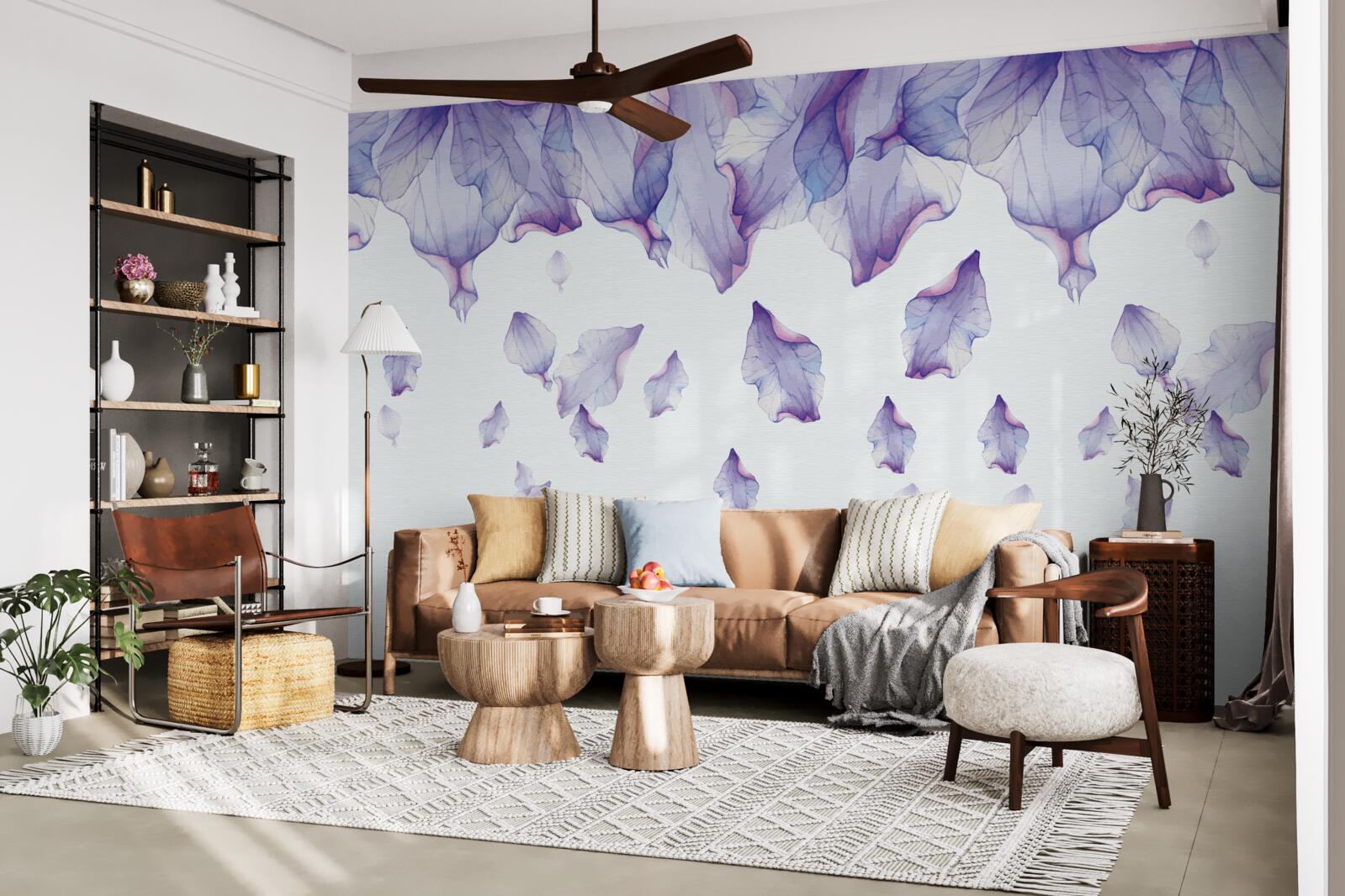 Fotobehang vallende paarse irisbloemen