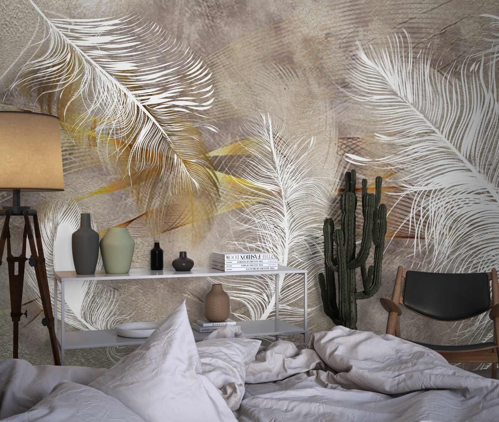 Fotobehang decoratieve veren die verwijzen naar de lichtheid van de lucht