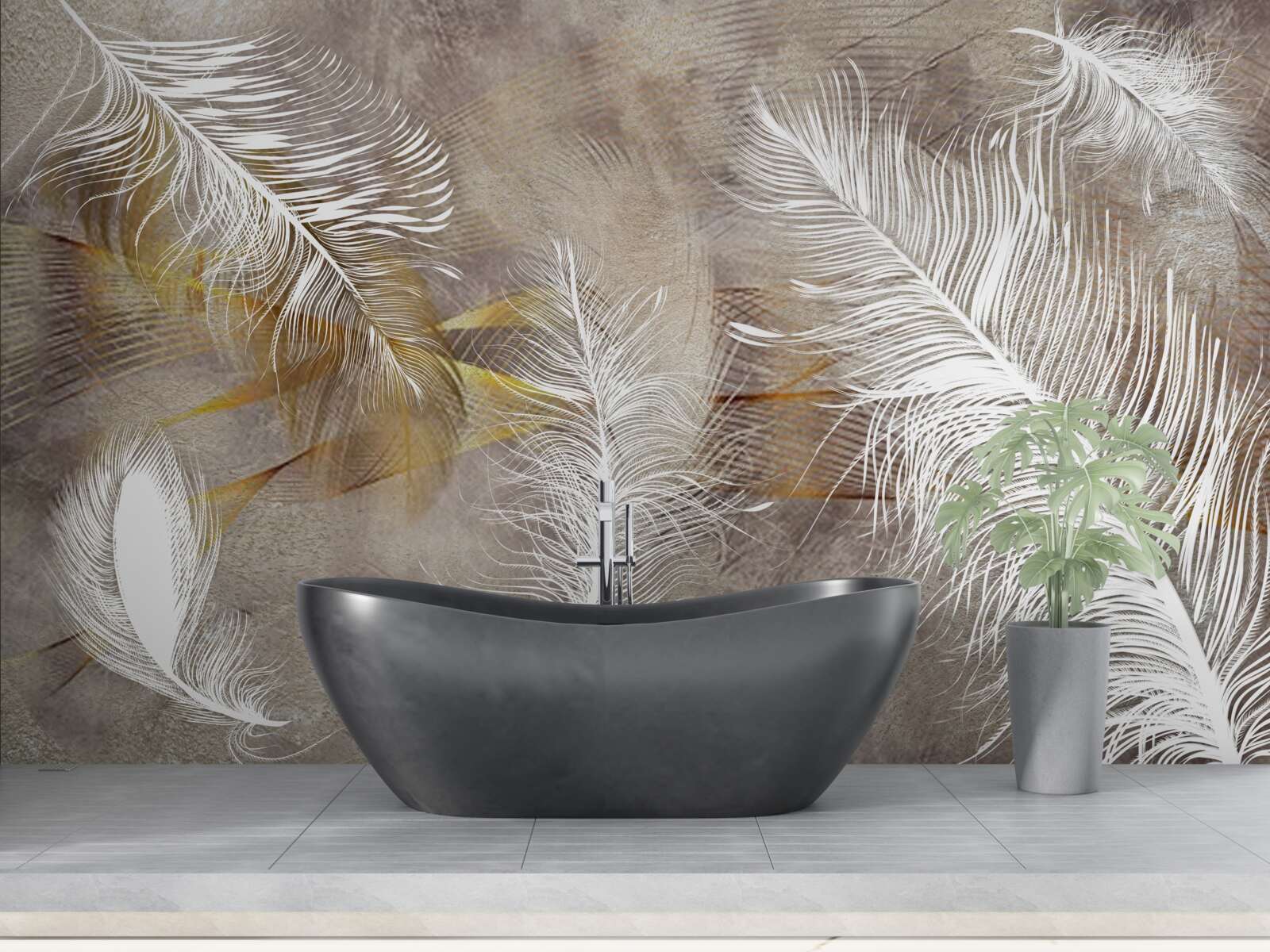 Fotobehang decoratieve veren die verwijzen naar de lichtheid van de lucht