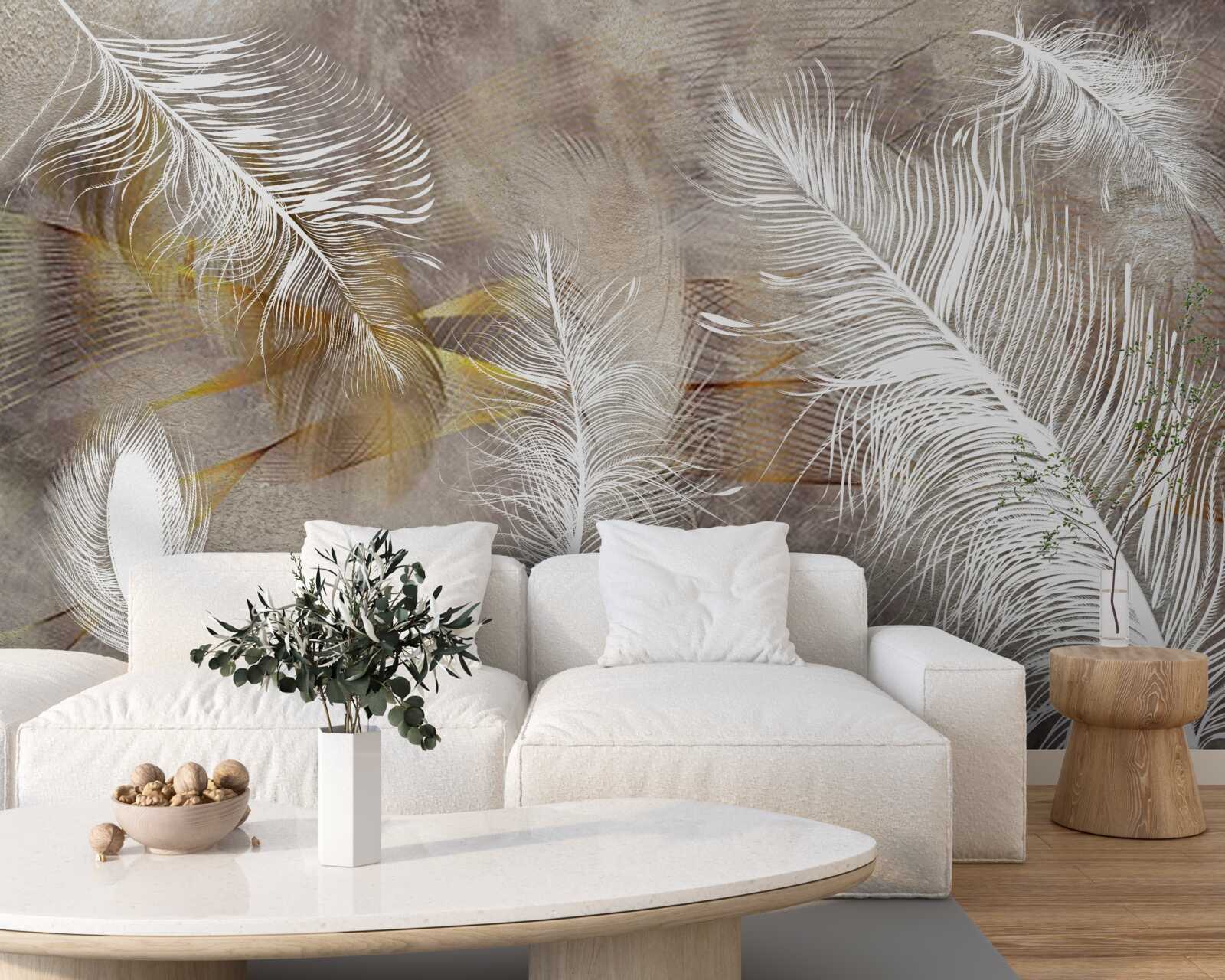 Fotobehang decoratieve veren die verwijzen naar de lichtheid van de lucht