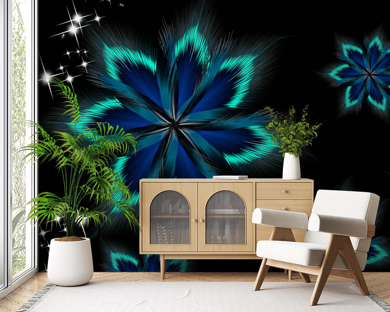 Fotobehang lotus met een lichtblauwe rand