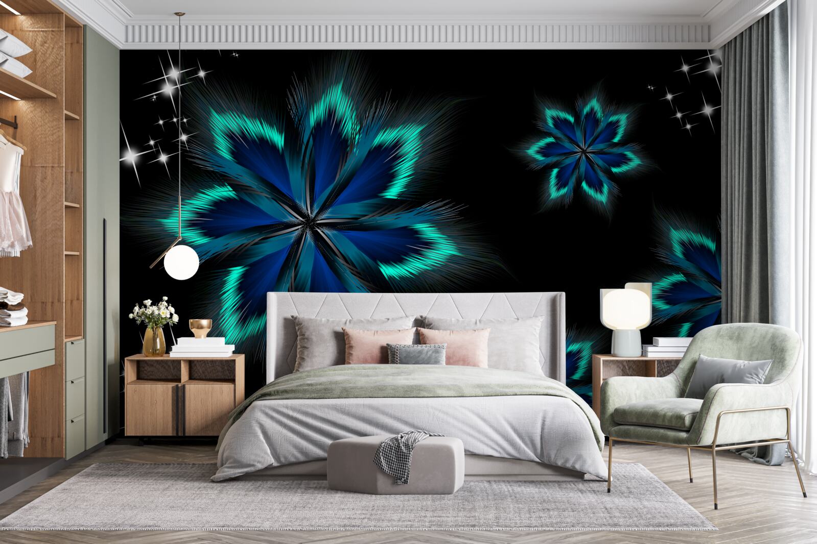 Fotobehang lotus met een lichtblauwe rand