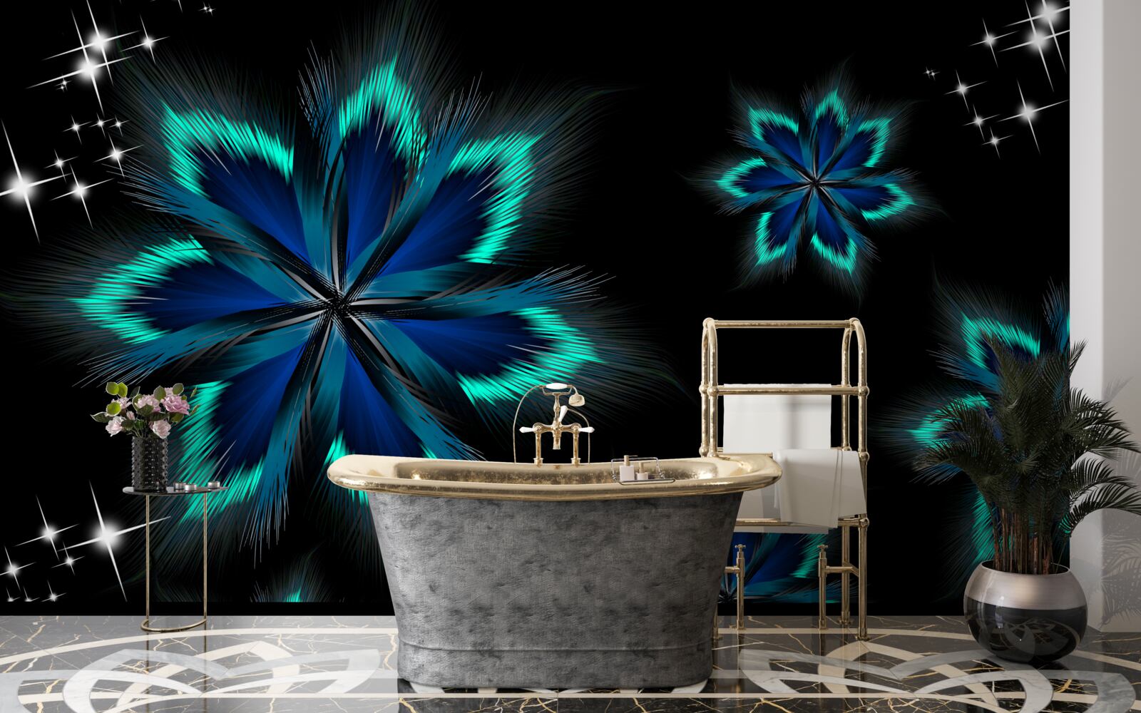 Fotobehang lotus met een lichtblauwe rand