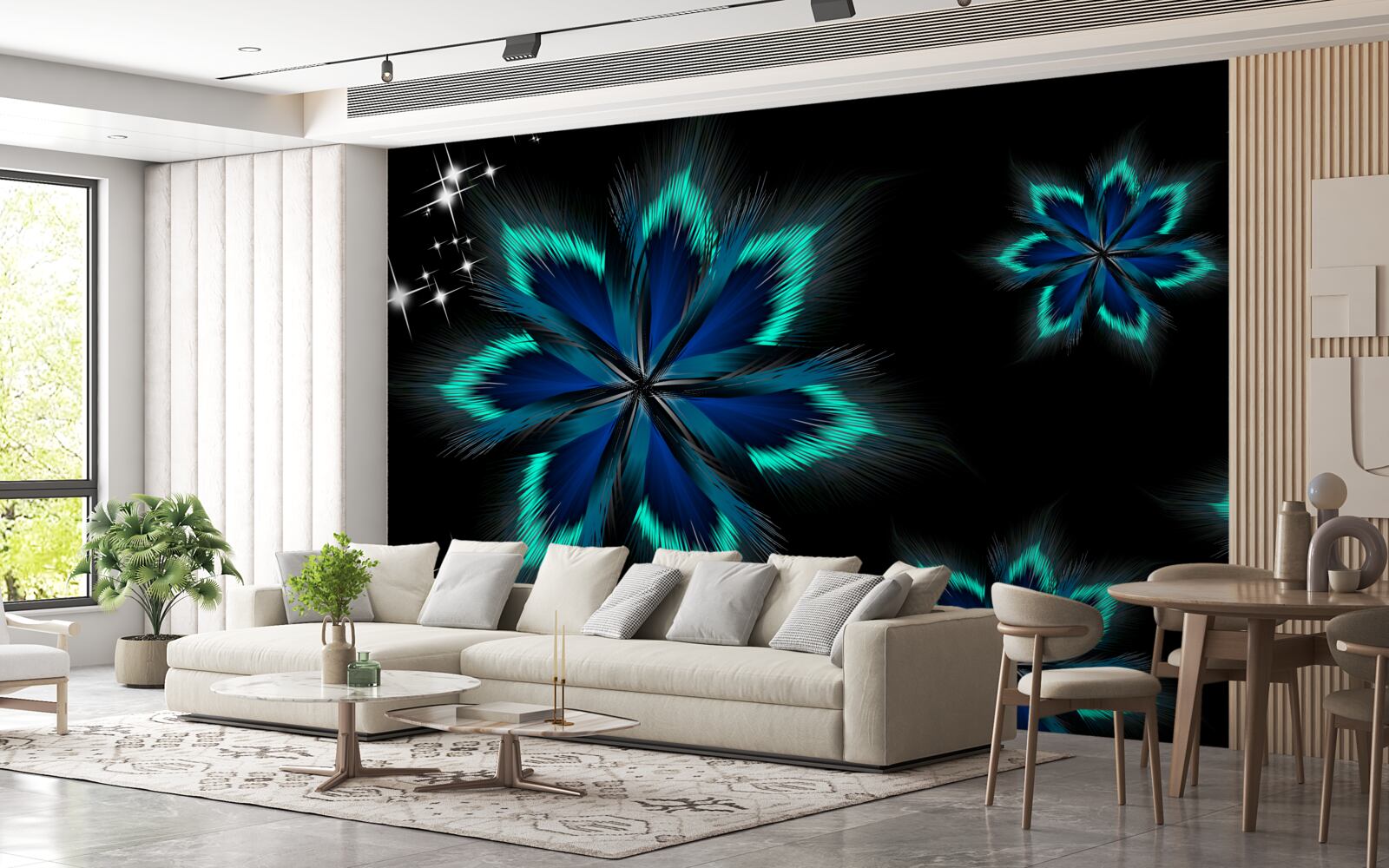 Fotobehang lotus met een lichtblauwe rand