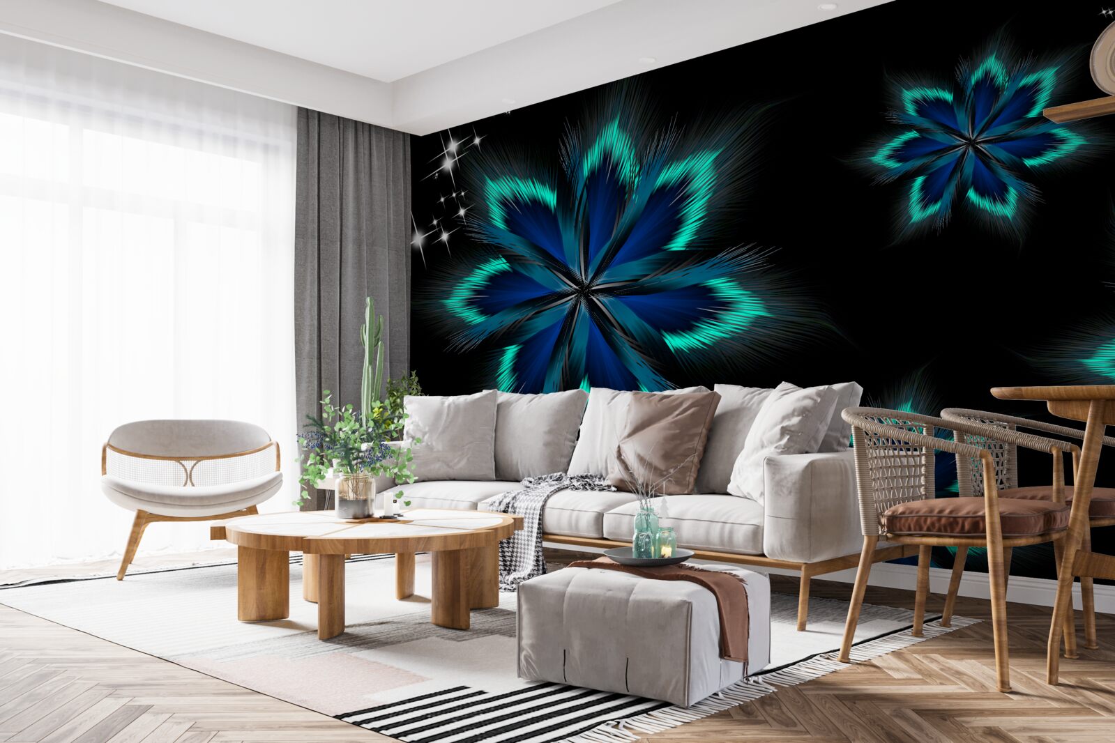 Fotobehang lotus met een lichtblauwe rand