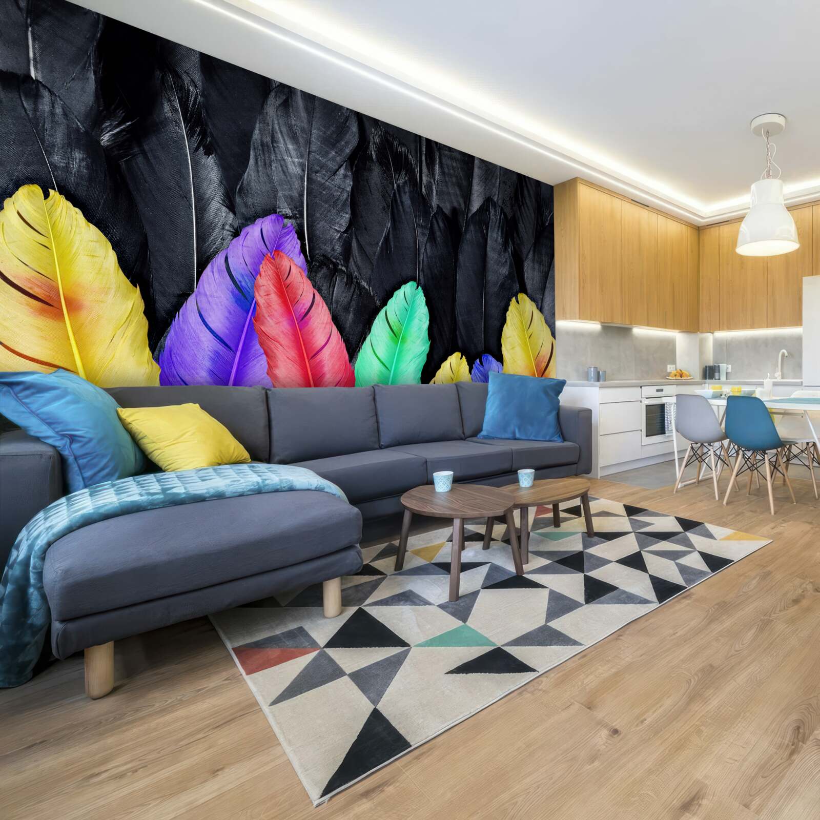 Fotobehang achtergrond met heldere grote veren