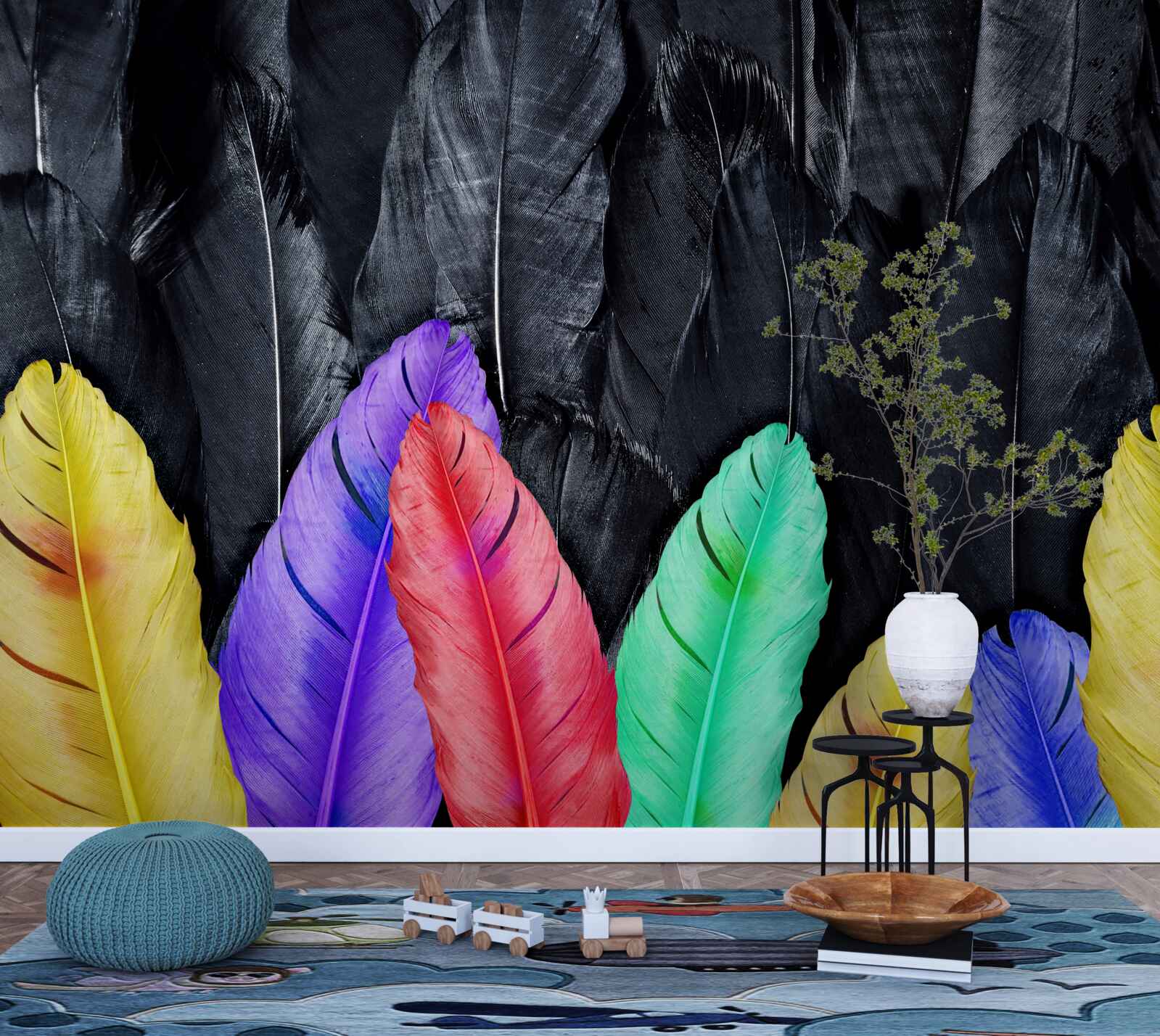 Fotobehang achtergrond met heldere grote veren