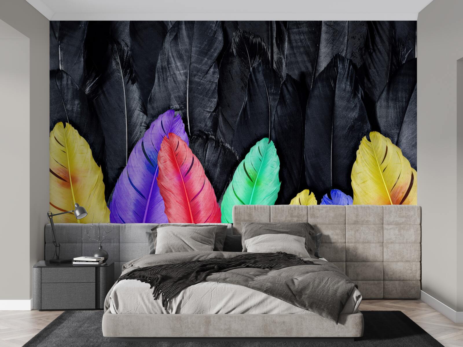 Fotobehang achtergrond met heldere grote veren