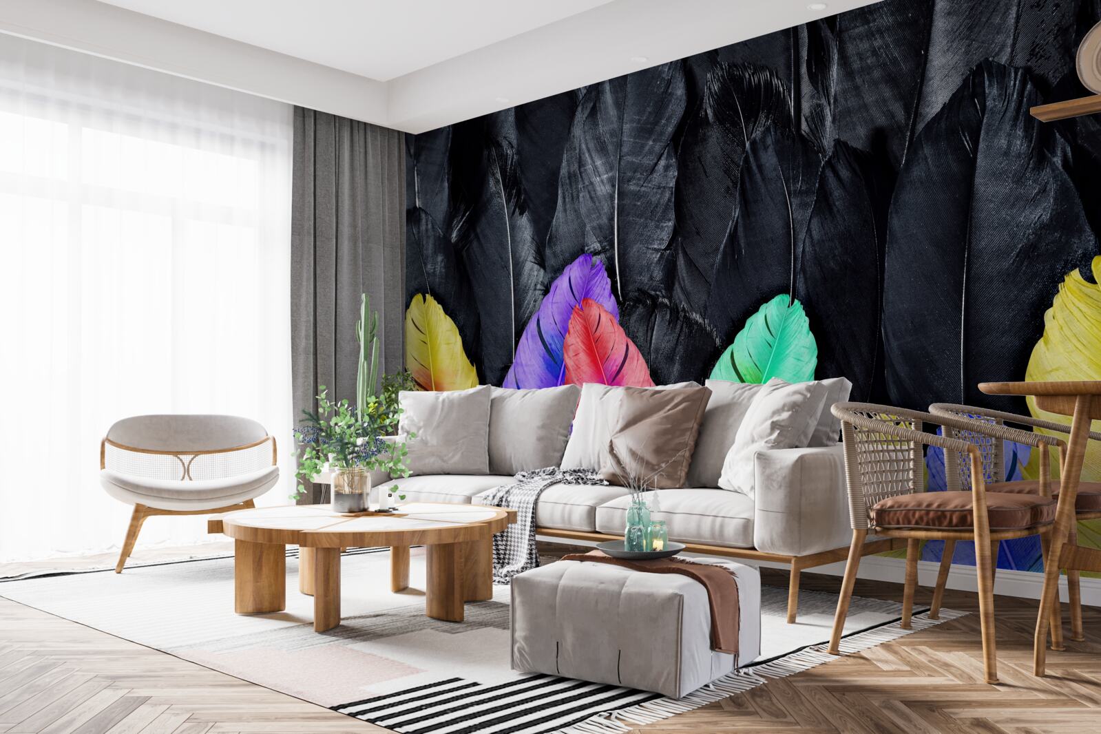 Fotobehang achtergrond met heldere grote veren