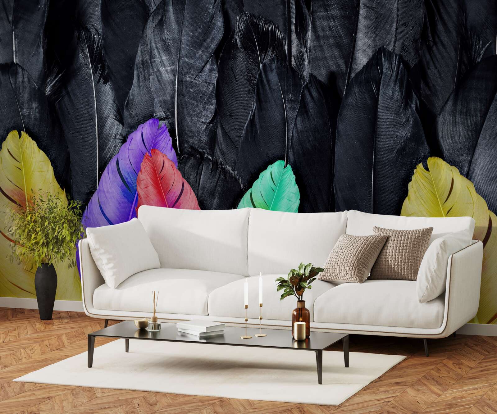 Fotobehang achtergrond met heldere grote veren
