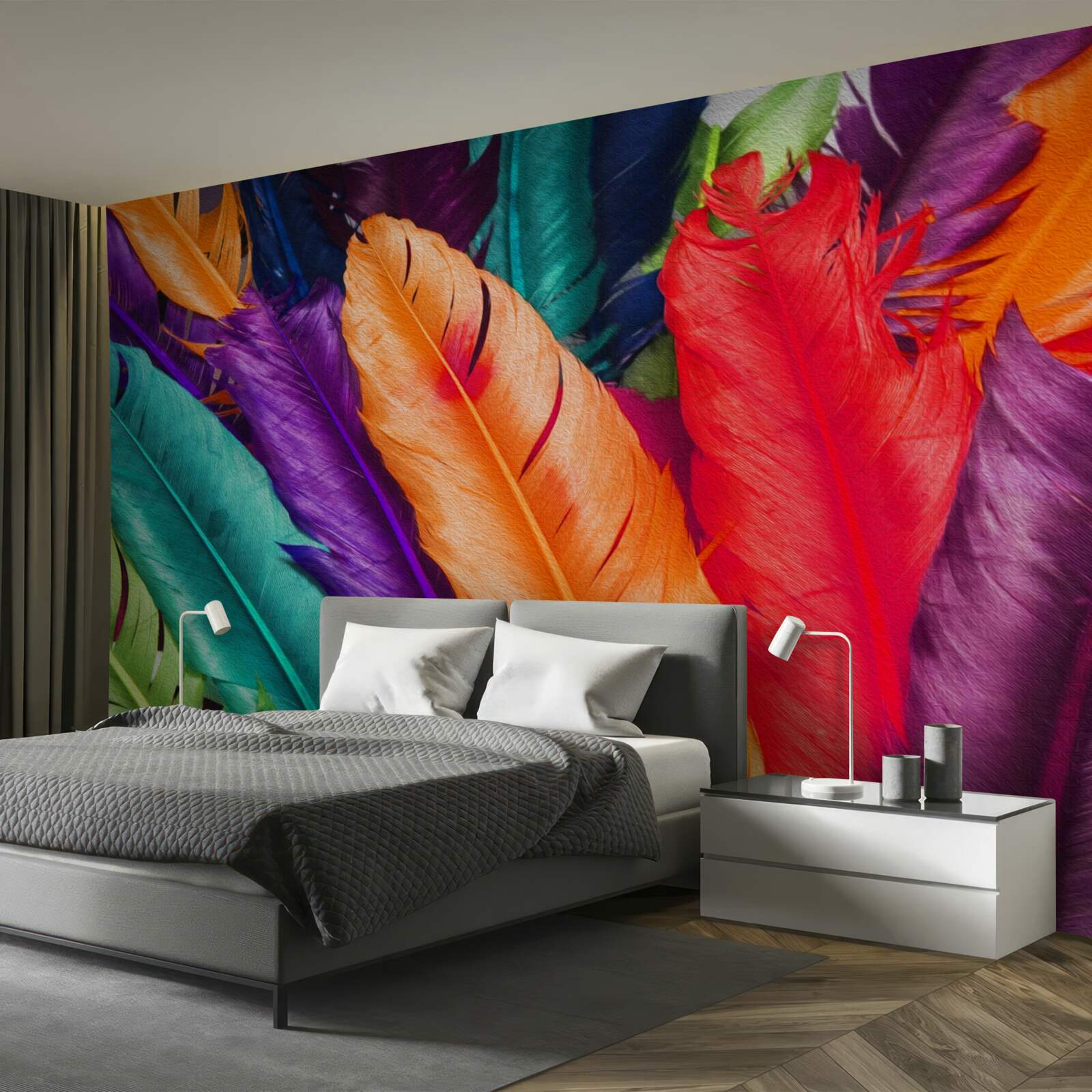 Fotobehang extreem rijke, glanzende veren