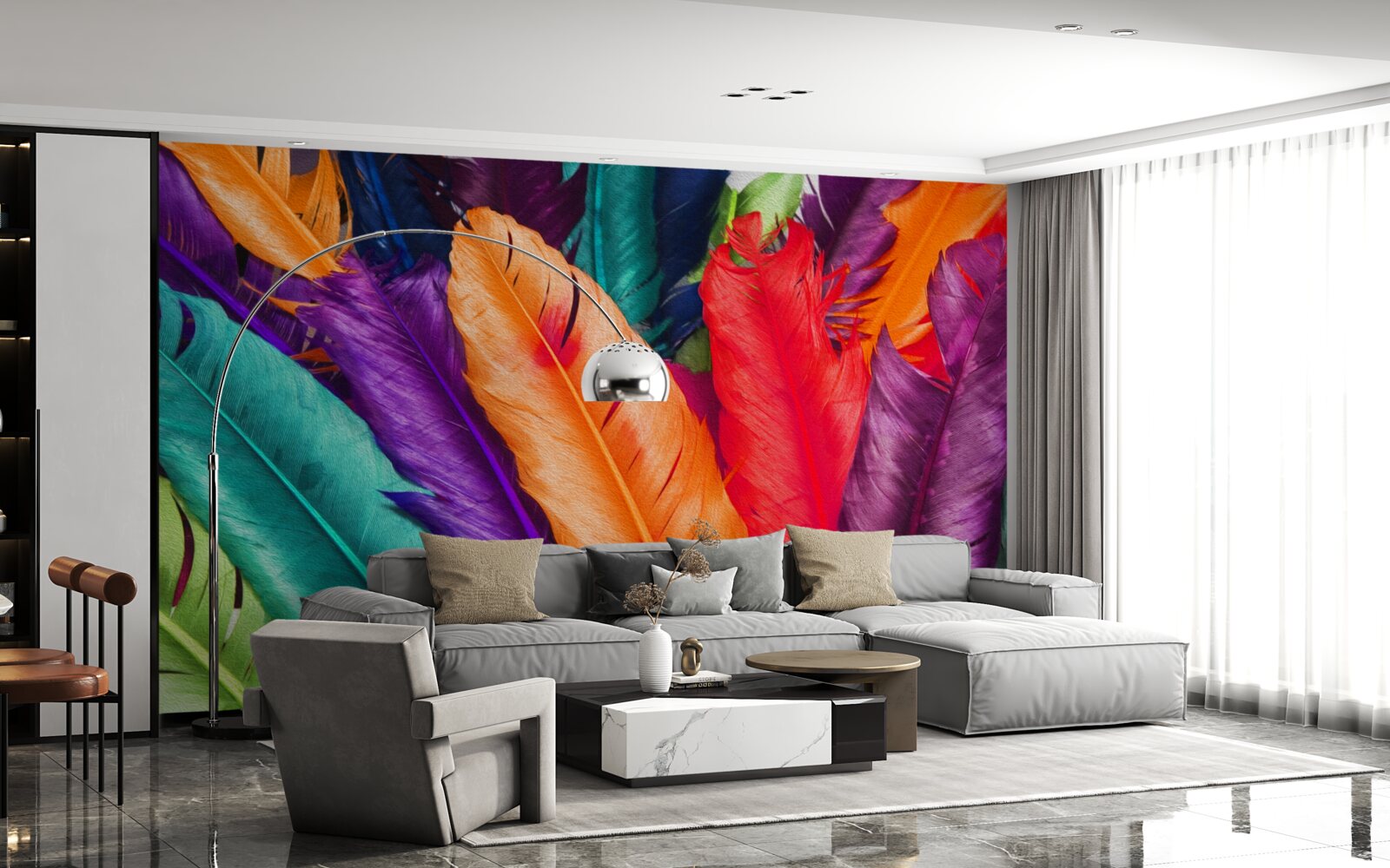 Fotobehang extreem rijke, glanzende veren