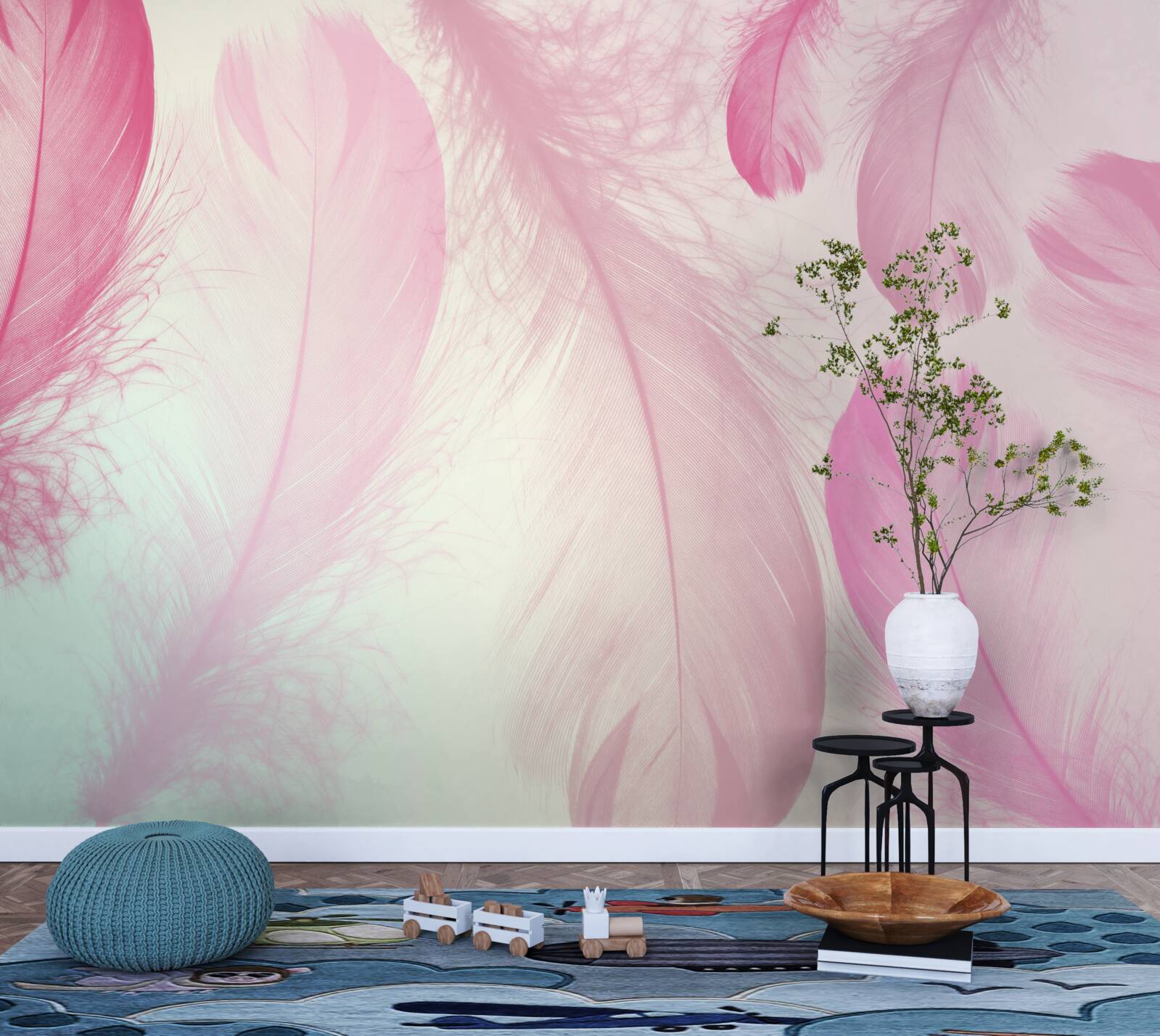 Fotobehang grote veren met een delicate roze tint