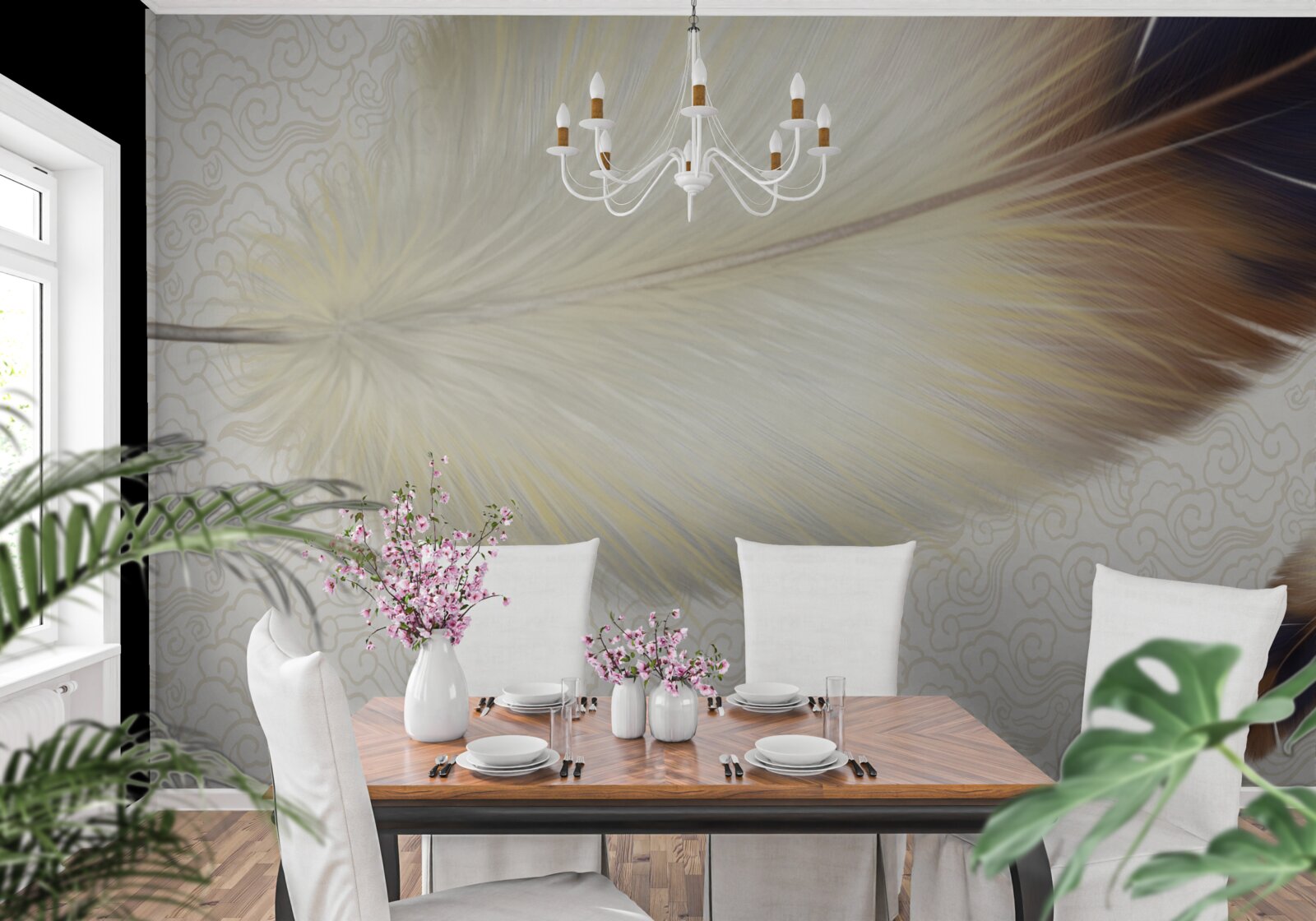 Fotobehang veren zijn wit met bruine randen