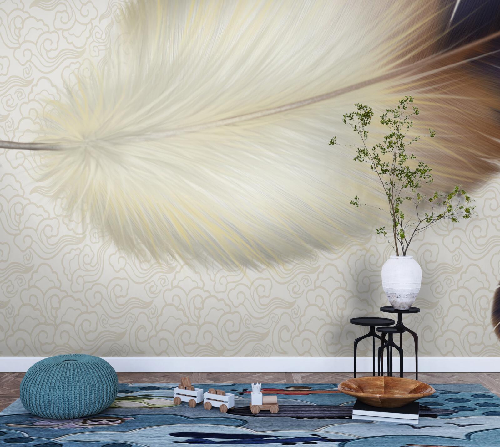 Fotobehang veren zijn wit met bruine randen