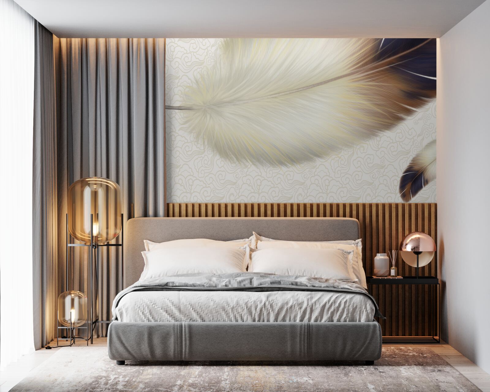 Fotobehang veren zijn wit met bruine randen