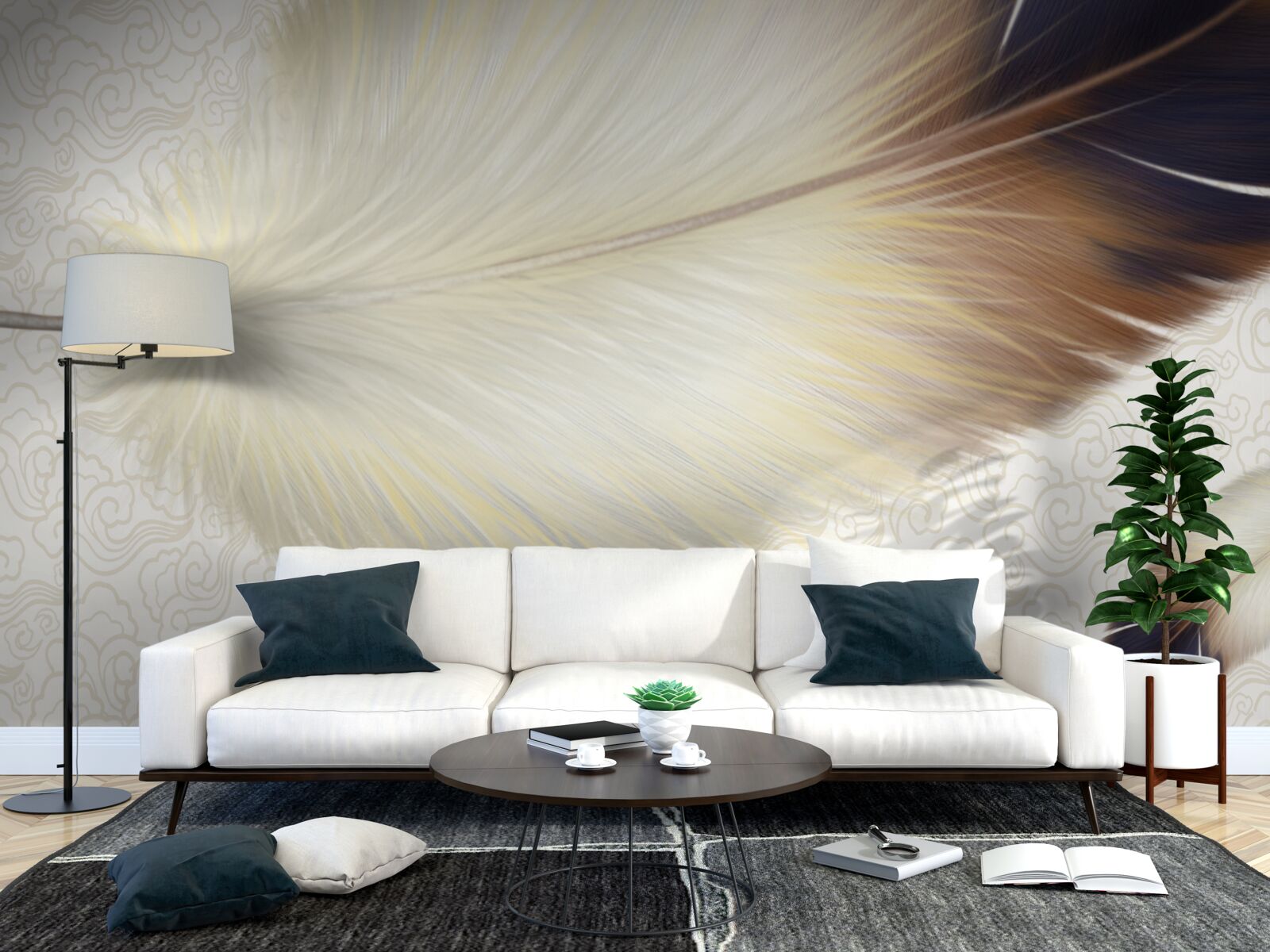 Fotobehang veren zijn wit met bruine randen