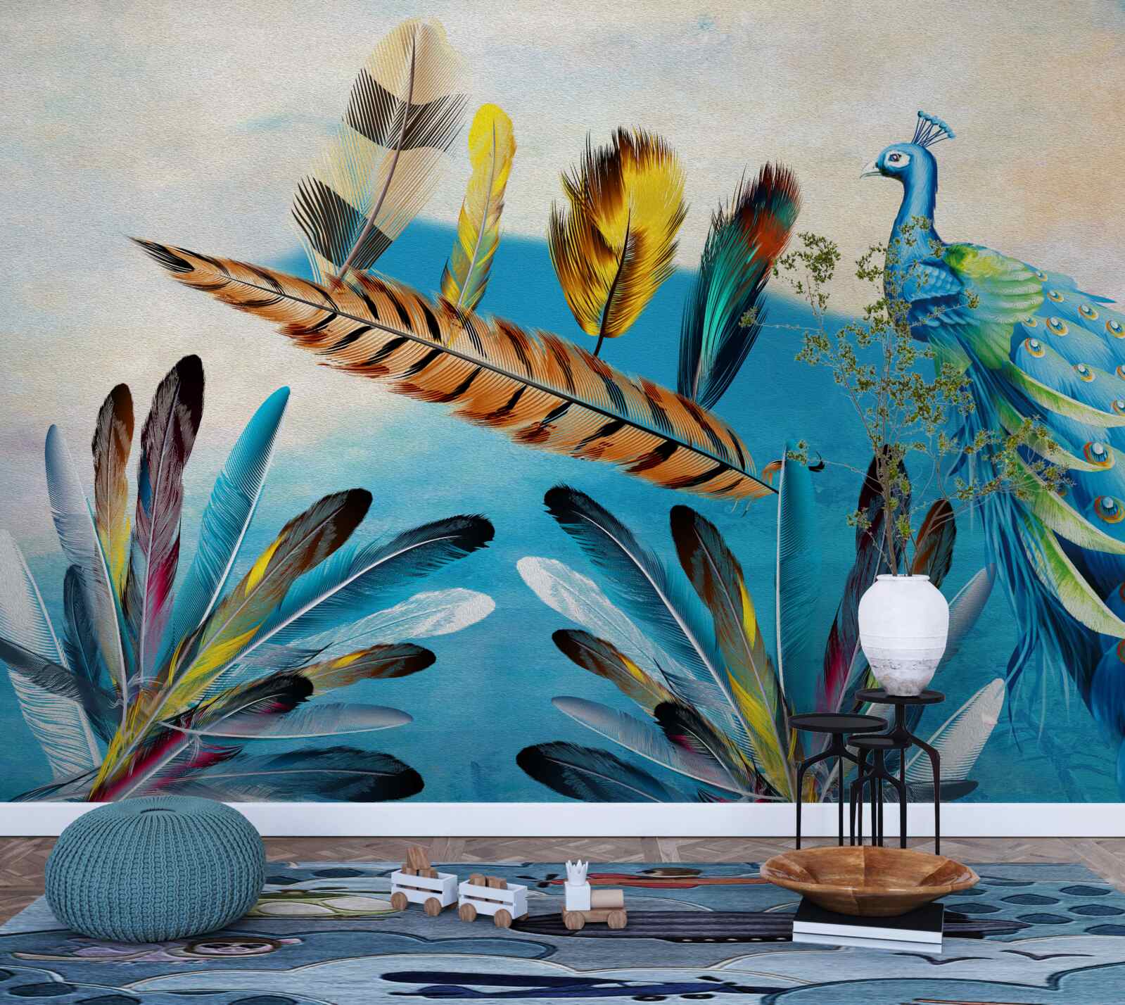 Fotobehang pauwenveren en hun variëteiten