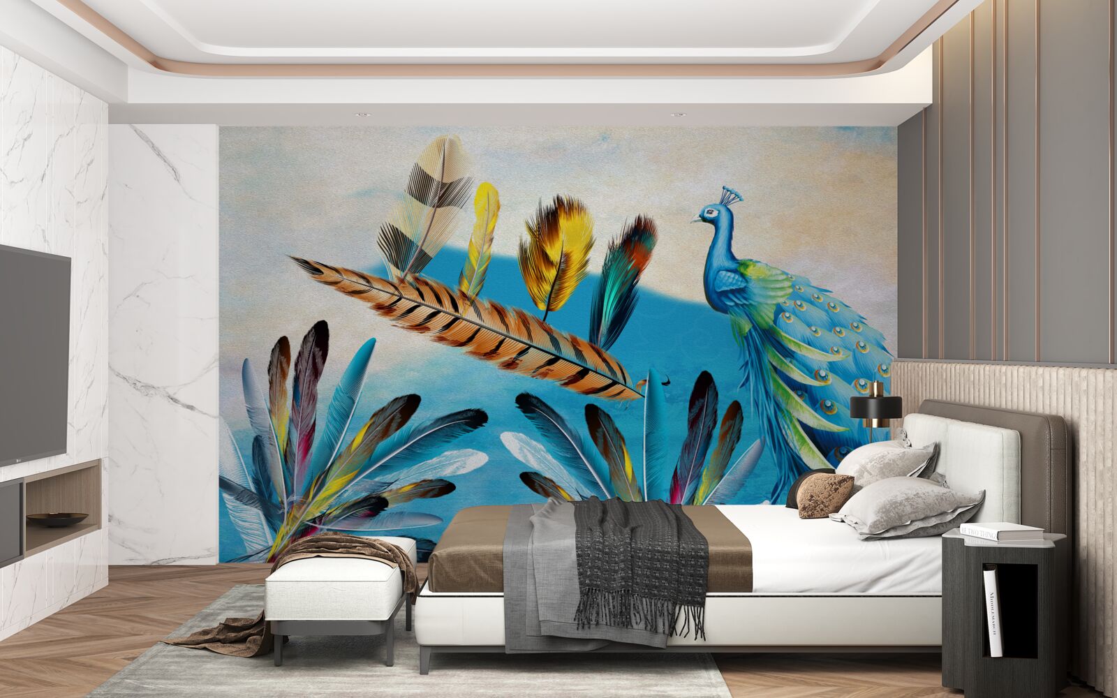 Fotobehang pauwenveren en hun variëteiten