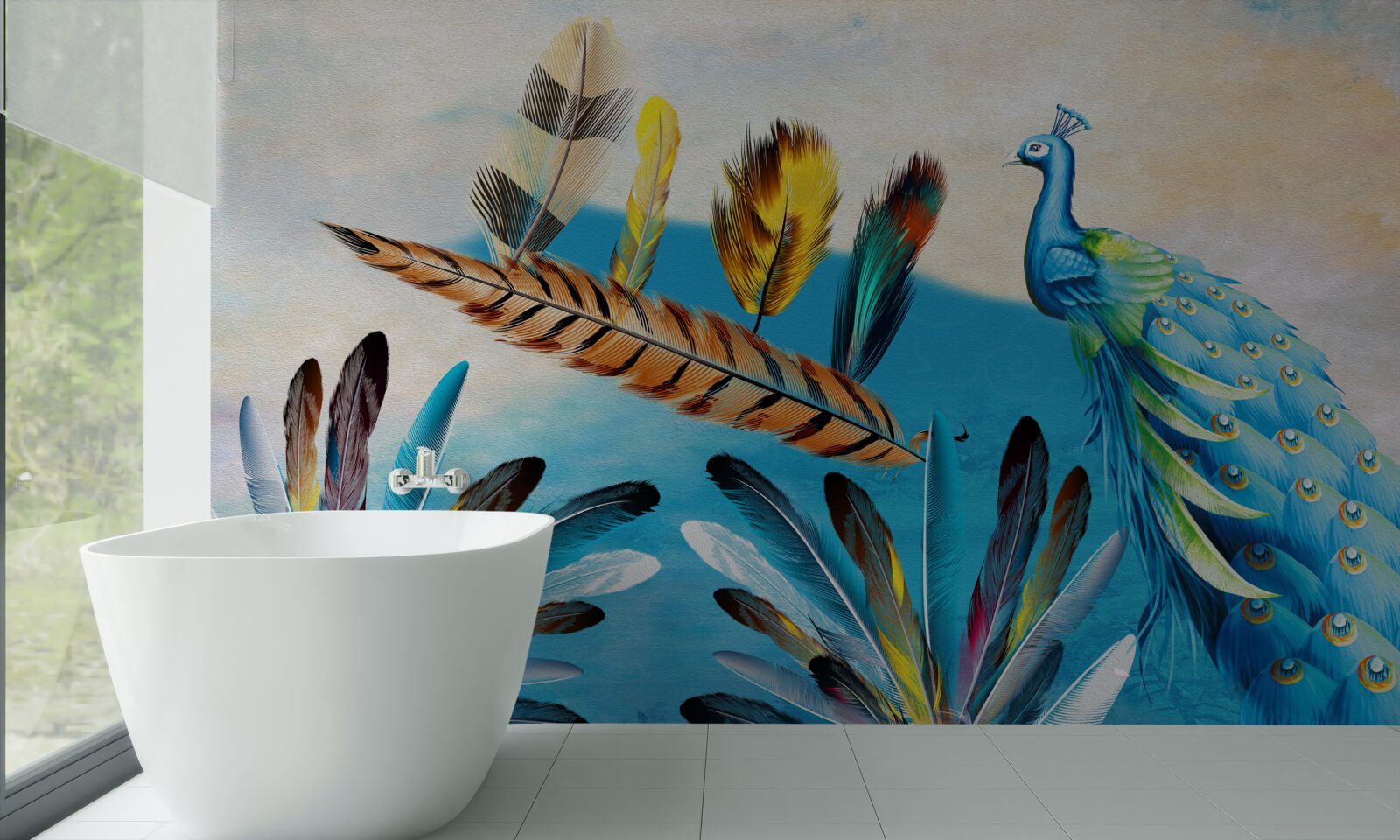 Fotobehang pauwenveren en hun variëteiten