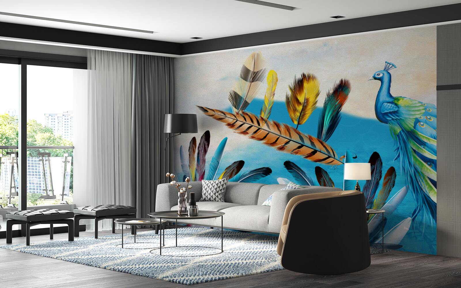 Fotobehang pauwenveren en hun variëteiten