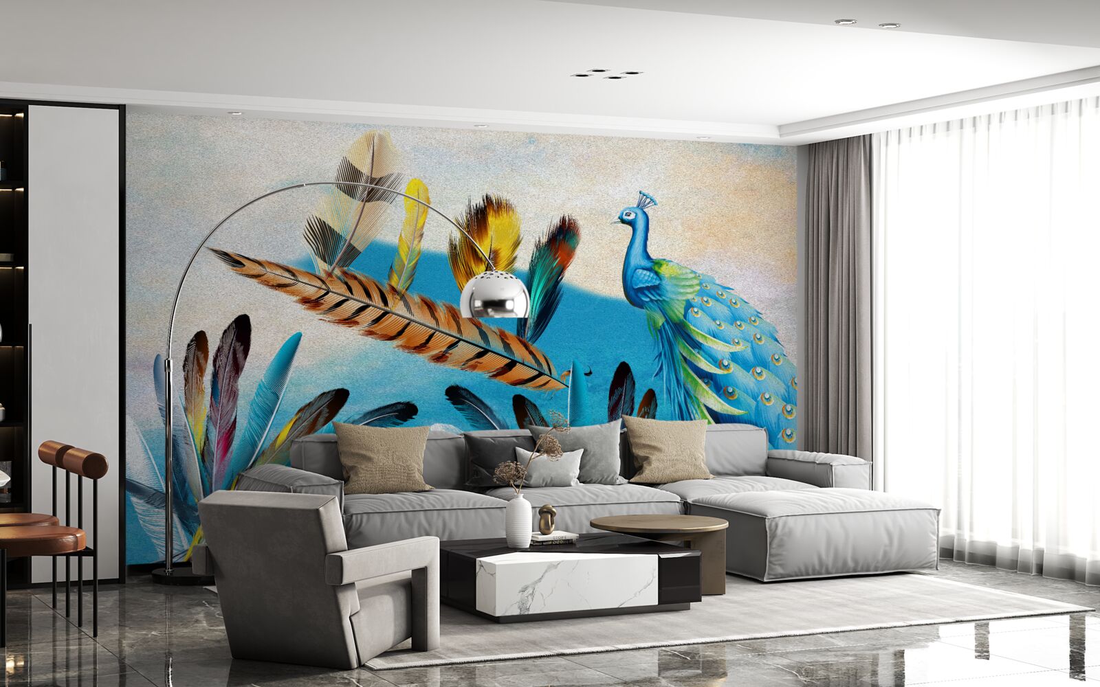 Fotobehang pauwenveren en hun variëteiten