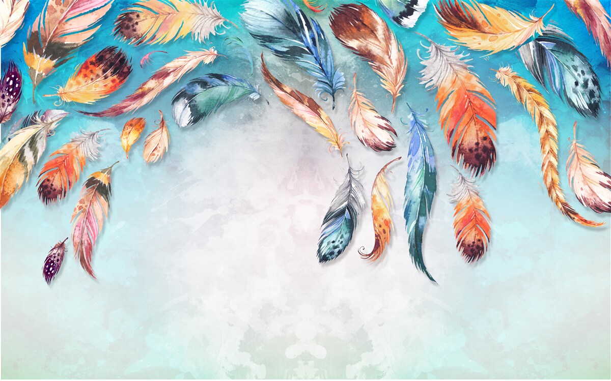 Fotobehang felgekleurde pluizige veren