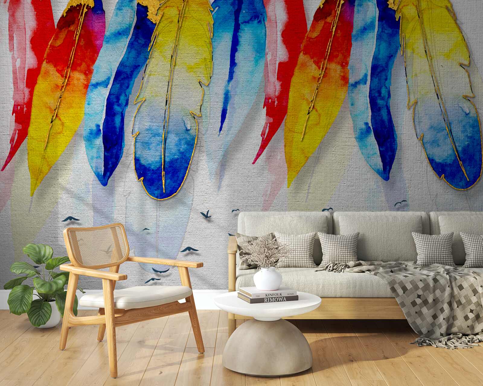 Fotobehang aquarelstiften in boho-stijl