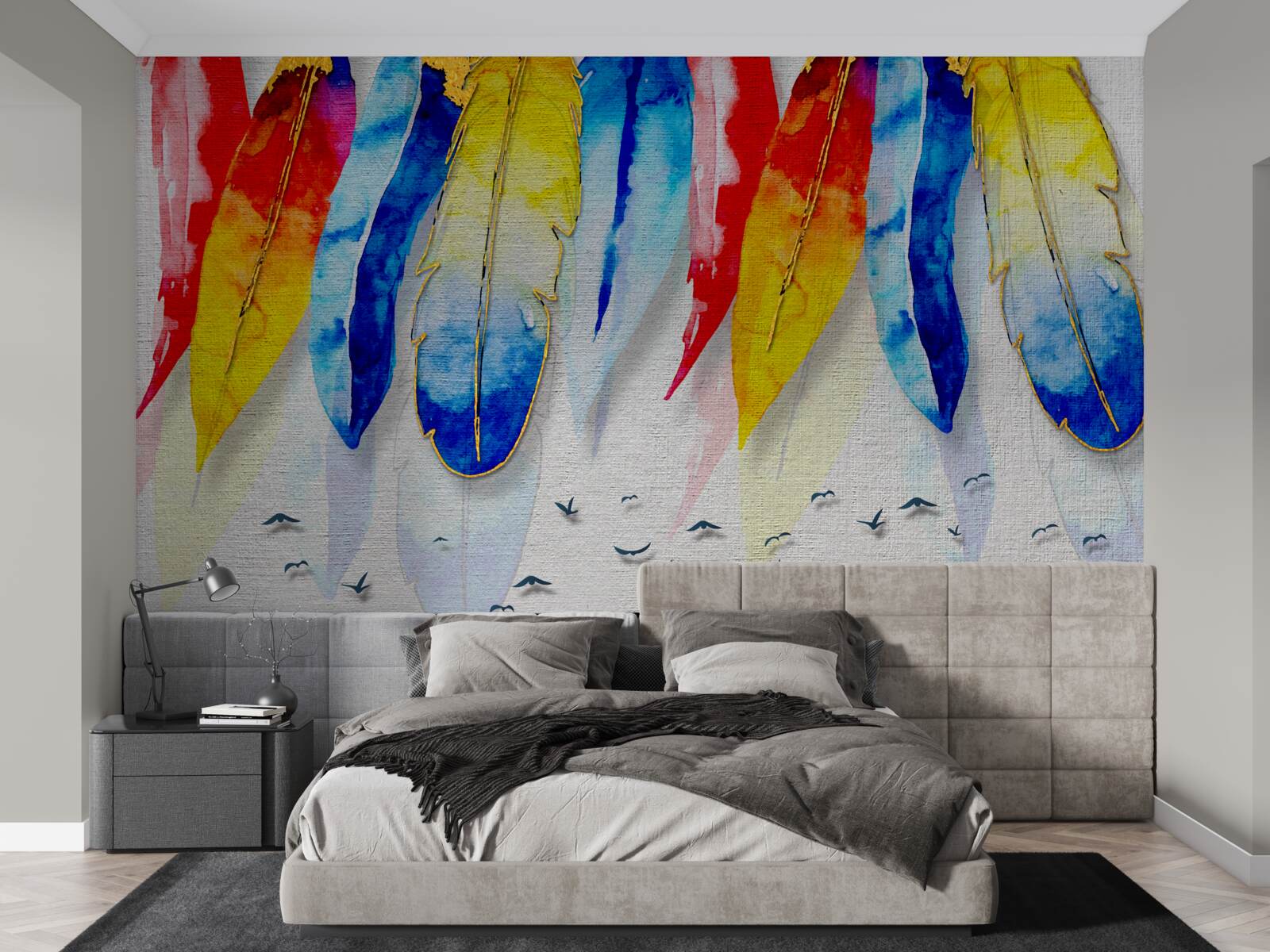 Fotobehang aquarelstiften in boho-stijl