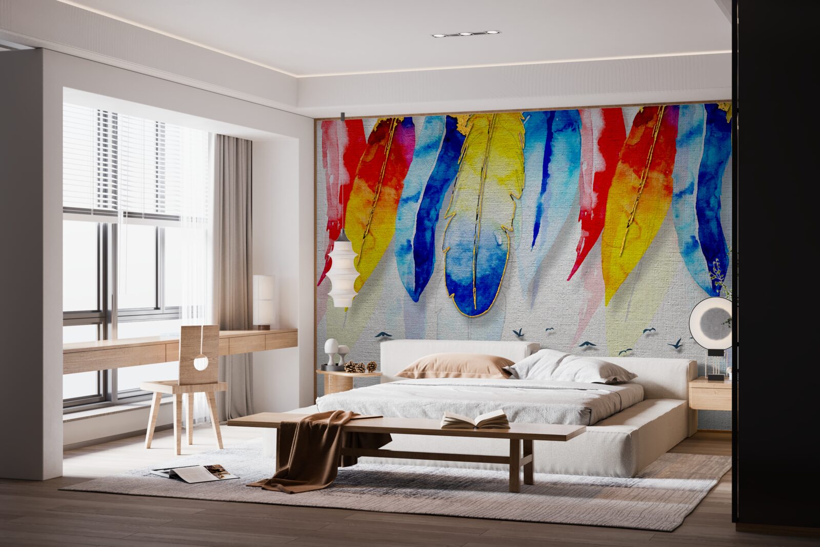 Fotobehang aquarelstiften in boho-stijl