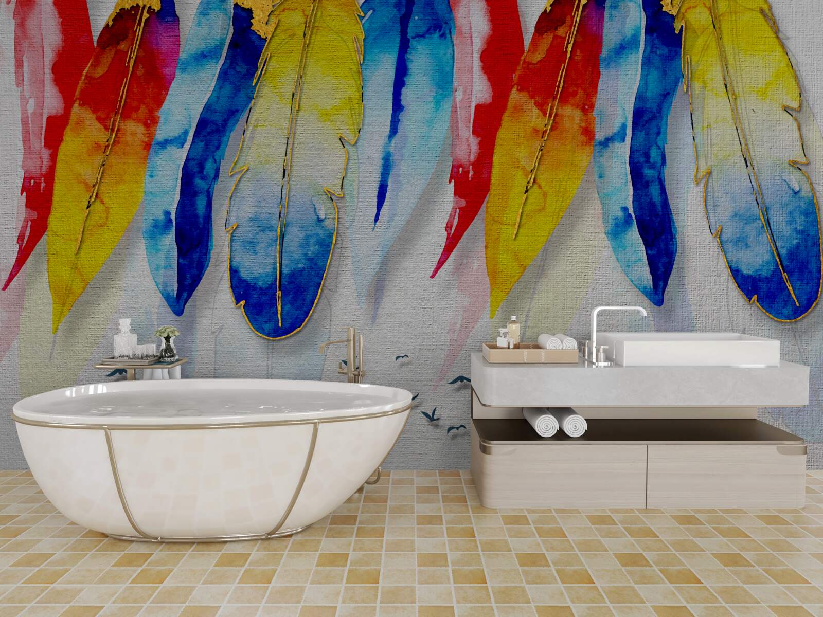 Fotobehang aquarelstiften in boho-stijl