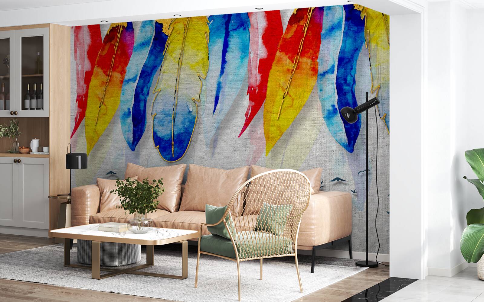 Fotobehang aquarelstiften in boho-stijl